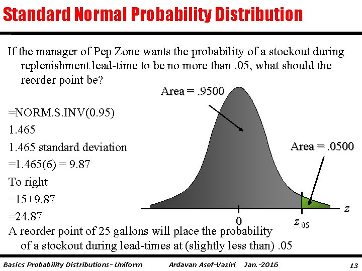 Standard Normal Probability Distribution If the manager of Pep Zone wants the probability of