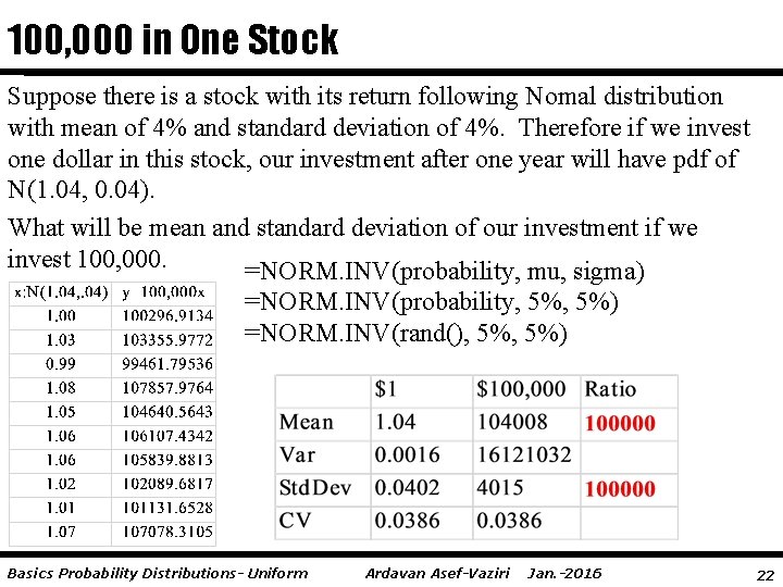 100, 000 in One Stock Suppose there is a stock with its return following