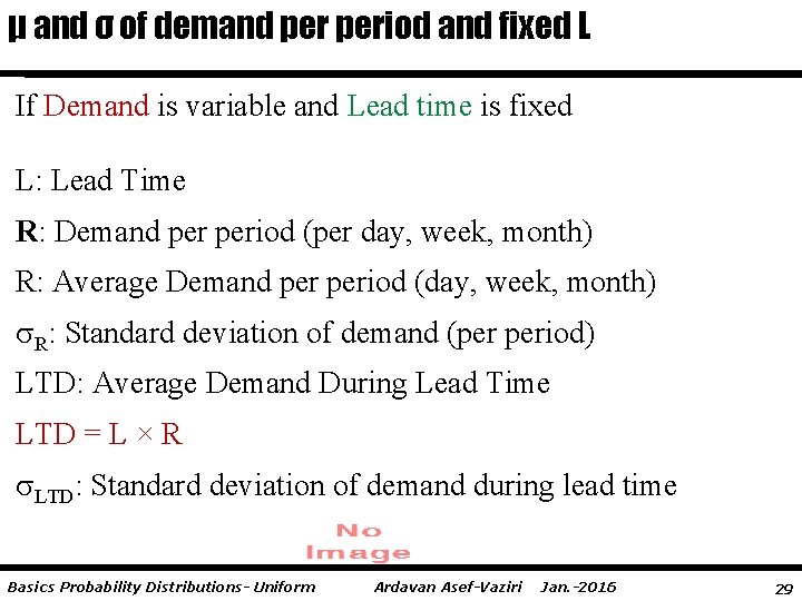 μ and σ of demand period and fixed L If Demand is variable and