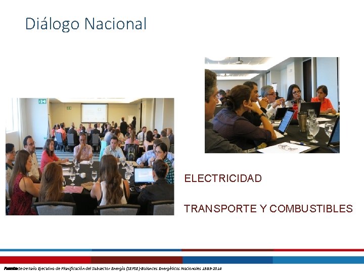 Diálogo Nacional ELECTRICIDAD TRANSPORTE Y COMBUSTIBLES Fuente: Secretaría Ejecutiva de Planificación del Subsector Energía