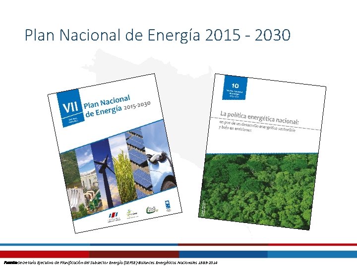 Plan Nacional de Energía 2015 - 2030 Fuente: Secretaría Ejecutiva de Planificación del Subsector