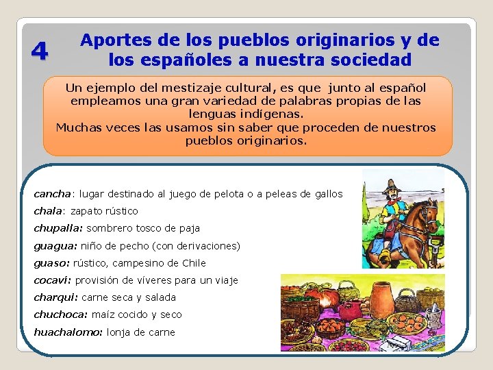 4 Aportes de los pueblos originarios y de los españoles a nuestra sociedad Un