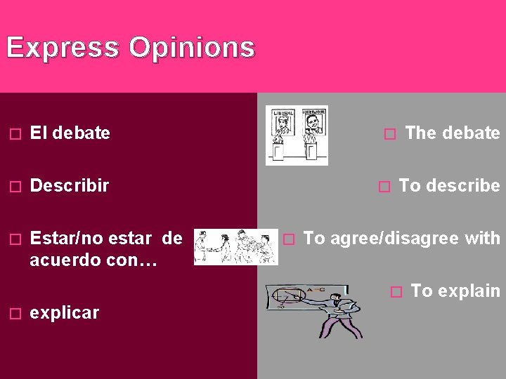 Express Opinions � El debate � Describir � Estar/no estar de acuerdo con… The