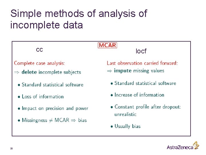 Simple methods of analysis of incomplete data cc 20 locf 