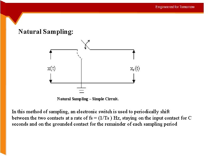 Natural Sampling: Natural Sampling – Simple Circuit. In this method of sampling, an electronic