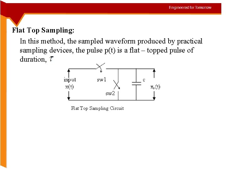 Flat Top Sampling: In this method, the sampled waveform produced by practical sampling devices,