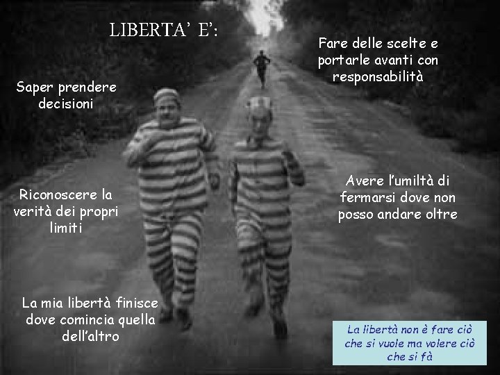 LIBERTA’ E’: Saper prendere decisioni Riconoscere la verità dei propri limiti La mia libertà LIBERTA’ E’: Saper prendere decisioni Riconoscere la verità dei propri limiti La mia libertà