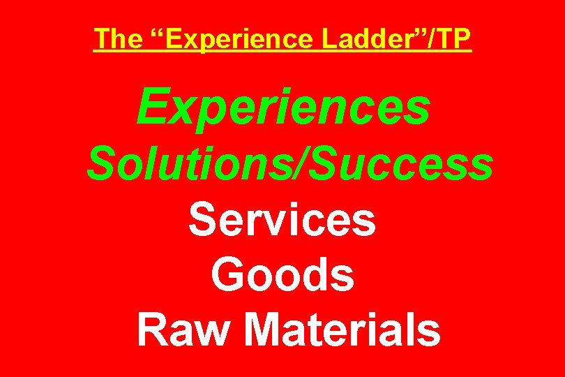 The “Experience Ladder”/TP Experiences Solutions/Success Services Goods Raw Materials 