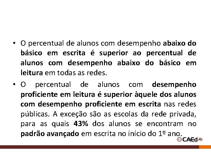  • O percentual de alunos com desempenho abaixo do básico em escrita é