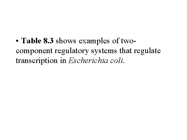  • Table 8. 3 shows examples of twocomponent regulatory systems that regulate transcription