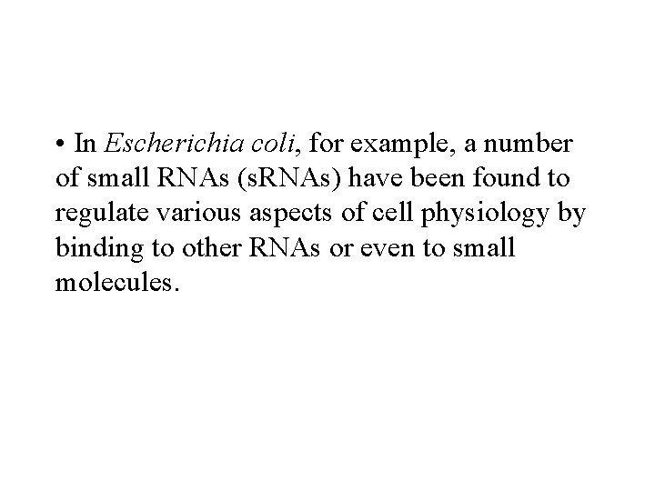  • In Escherichia coli, for example, a number of small RNAs (s. RNAs)