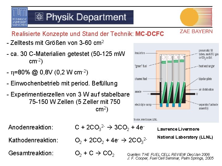 Realisierte Konzepte und Stand der Technik: MC-DCFC - Zelltests mit Größen von 3 -60