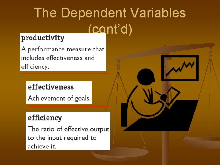 The Dependent Variables (cont’d) 