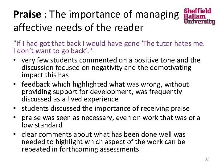 Praise : The importance of managing affective needs of the reader "If I had