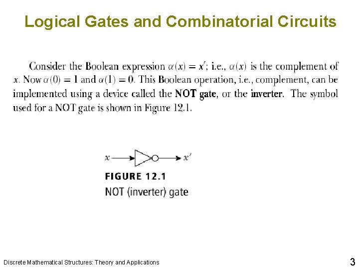 Logical Gates and Combinatorial Circuits Discrete Mathematical Structures: Theory and Applications 3 Logical Gates and Combinatorial Circuits Discrete Mathematical Structures: Theory and Applications 3