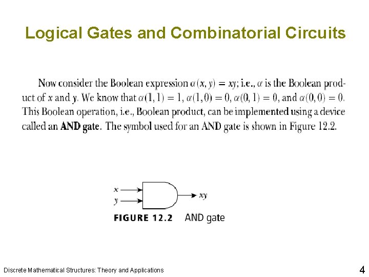 Logical Gates and Combinatorial Circuits Discrete Mathematical Structures: Theory and Applications 4 Logical Gates and Combinatorial Circuits Discrete Mathematical Structures: Theory and Applications 4