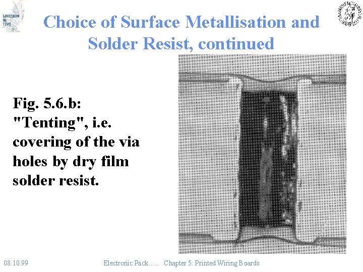 Choice of Surface Metallisation and Solder Resist, continued Fig. 5. 6. b: "Tenting", i.
