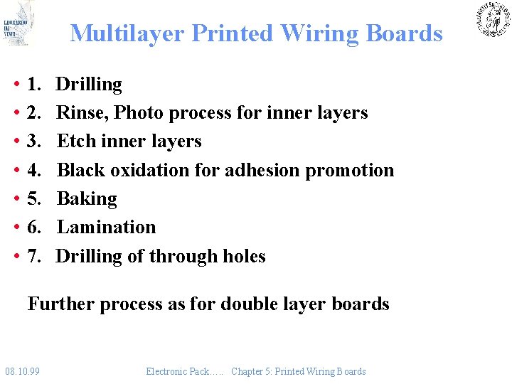 Multilayer Printed Wiring Boards • • 1. 2. 3. 4. 5. 6. 7. Drilling