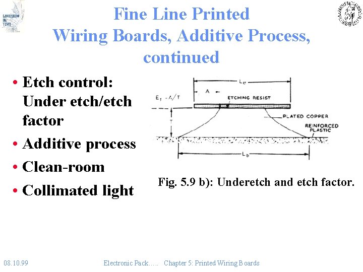Fine Line Printed Wiring Boards, Additive Process, continued • Etch control: Under etch/etch factor