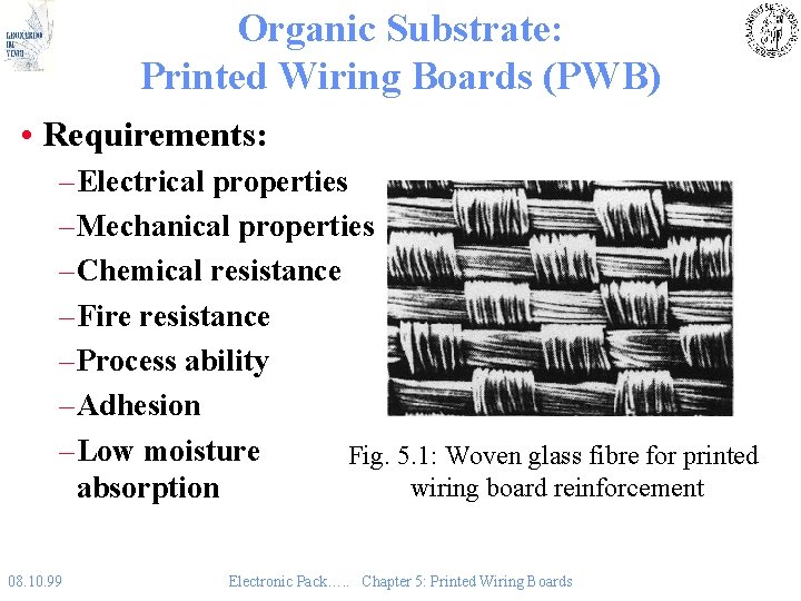 Organic Substrate: Printed Wiring Boards (PWB) • Requirements: – Electrical properties – Mechanical properties