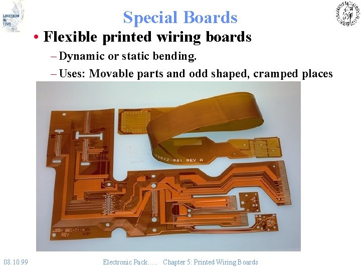 Special Boards • Flexible printed wiring boards – Dynamic or static bending. – Uses: