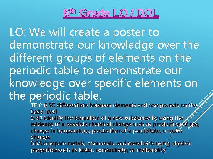 6 th Grade LO / DOL LO: We will create a poster to demonstrate