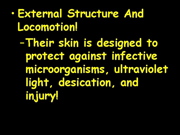  • External Structure And Locomotion! – Their skin is designed to protect against