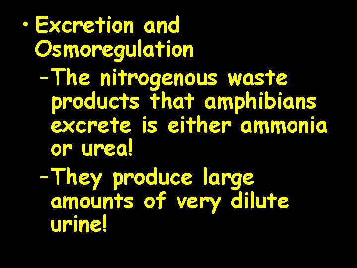  • Excretion and Osmoregulation – The nitrogenous waste products that amphibians excrete is