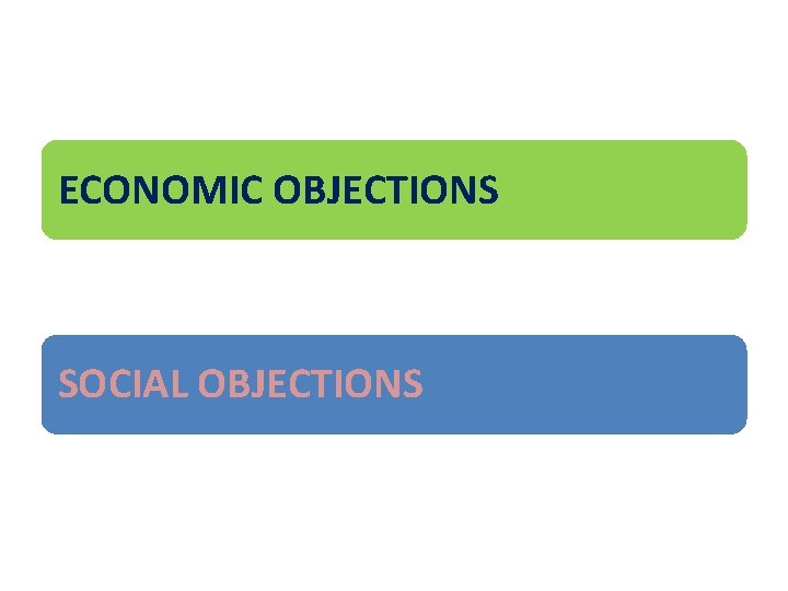 ECONOMIC OBJECTIONS SOCIAL OBJECTIONS 