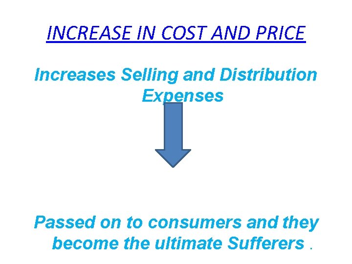 INCREASE IN COST AND PRICE Increases Selling and Distribution Expenses Passed on to consumers