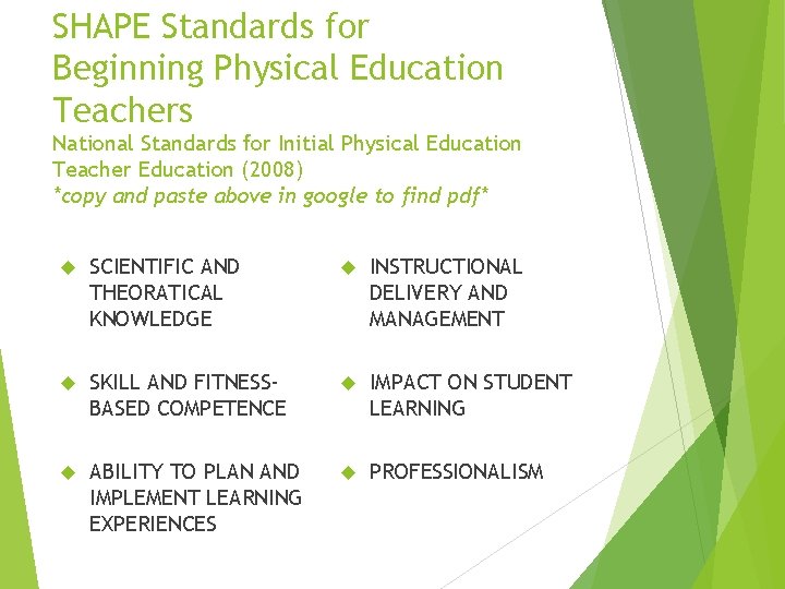 SHAPE Standards for Beginning Physical Education Teachers National Standards for Initial Physical Education Teacher