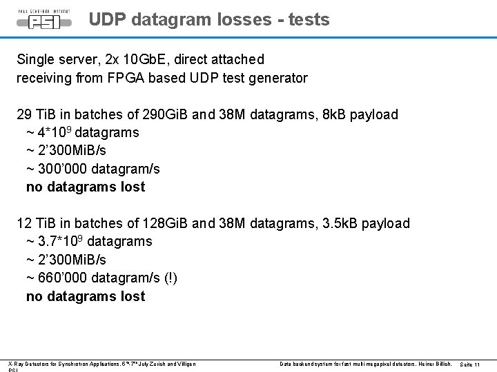 UDP datagram losses - tests Single server, 2 x 10 Gb. E, direct attached