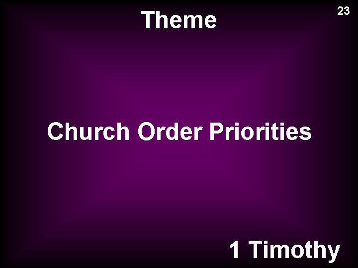 23 Theme Church Order Priorities 1 Timothy 