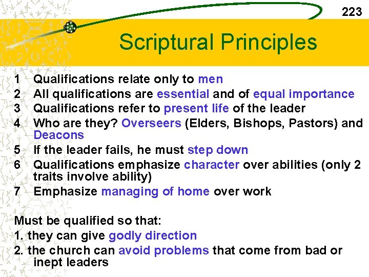 223 Scriptural Principles 1 2 3 4 5 6 7 Qualifications relate only to