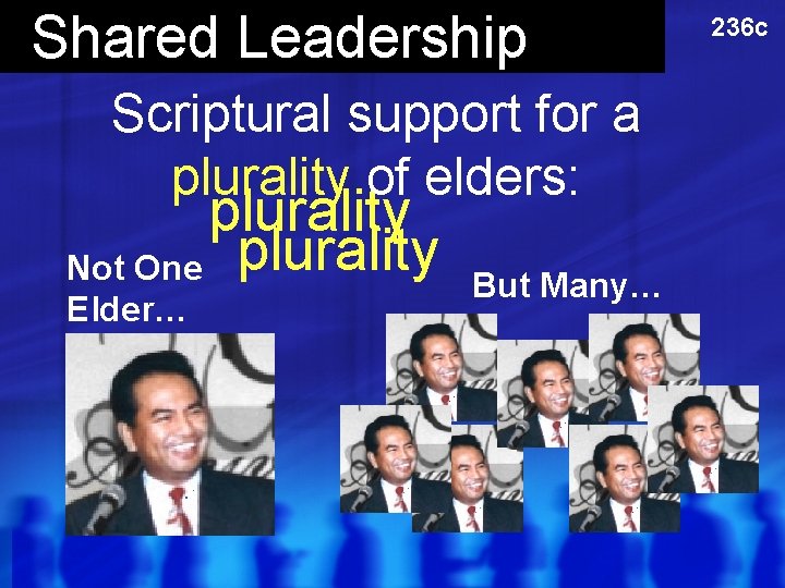Shared Leadership Scriptural support for a plurality of elders: plurality Not One plurality Elder…