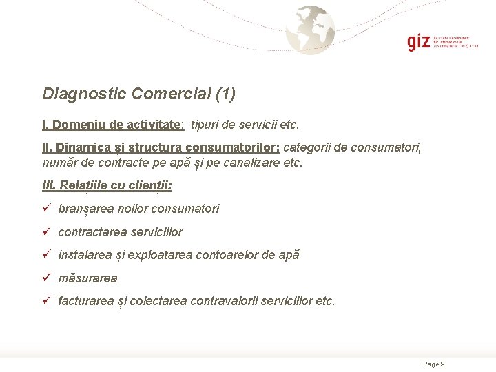 Diagnostic Comercial (1) I. Domeniu de activitate: tipuri de servicii etc. II. Dinamica și