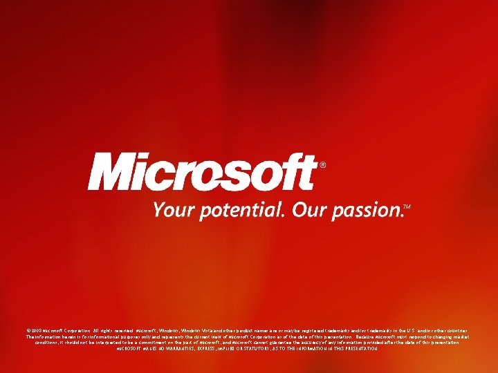 © 2008 Microsoft Corporation. All rights reserved. Microsoft, Windows Vista and other product names