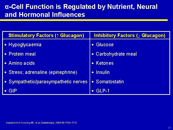 α-Cell Function is Regulated by Nutrient, Neural and Hormonal Influences Stimulatory Factors (↑ Glucagon)