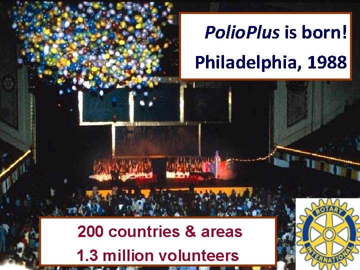 Polio. Plus is born! Philadelphia, 1988 200 countries & areas 1. 3 million volunteers