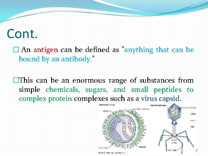 Cont. � An antigen can be defined as "anything that can be bound by