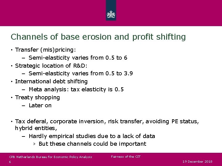 Channels of base erosion and profit shifting • Transfer (mis)pricing: – Semi-elasticity varies from