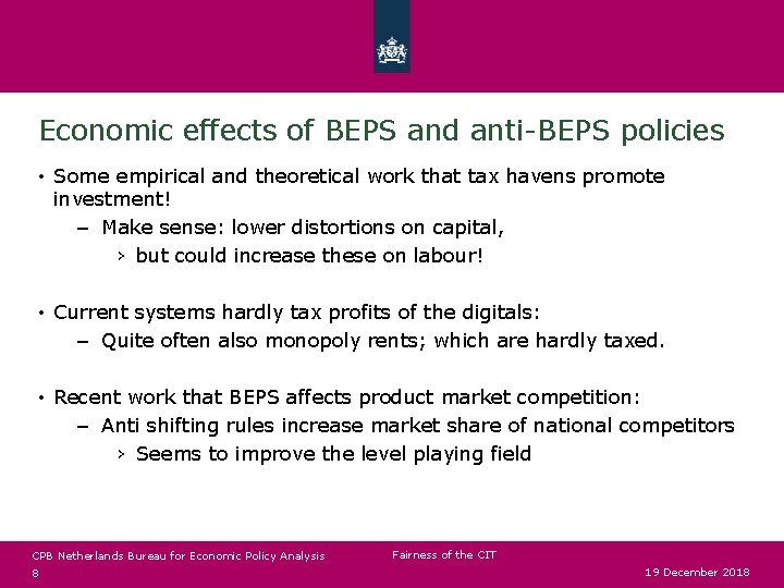 Economic effects of BEPS and anti-BEPS policies • Some empirical and theoretical work that