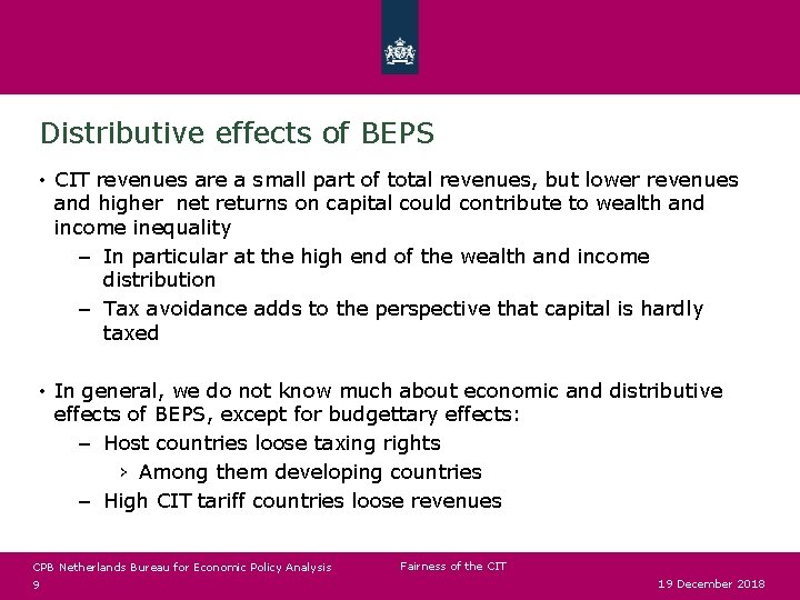 Distributive effects of BEPS • CIT revenues are a small part of total revenues,