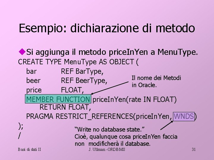 Esempio: dichiarazione di metodo u. Si aggiunga il metodo price. In. Yen a Menu.