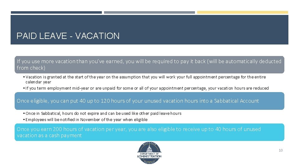 PAID LEAVE - VACATION If you use more vacation than you’ve earned, you will