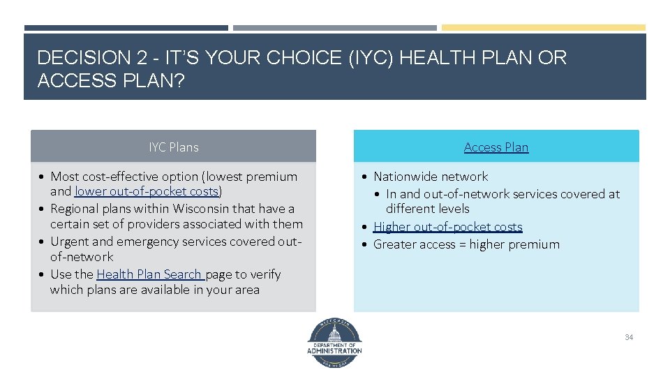 DECISION 2 - IT’S YOUR CHOICE (IYC) HEALTH PLAN OR ACCESS PLAN? IYC Plans