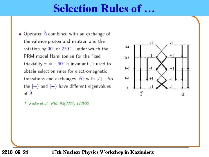 Selection Rules of … 2010 -09 -24 17 th Nuclear Physics Workshop in Kazimierz