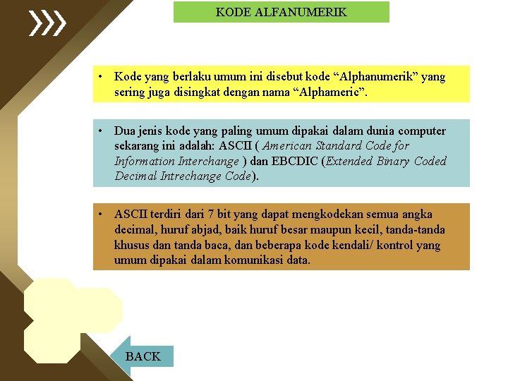 KODE ALFANUMERIK • Kode yang berlaku umum ini disebut kode “Alphanumerik” yang sering juga