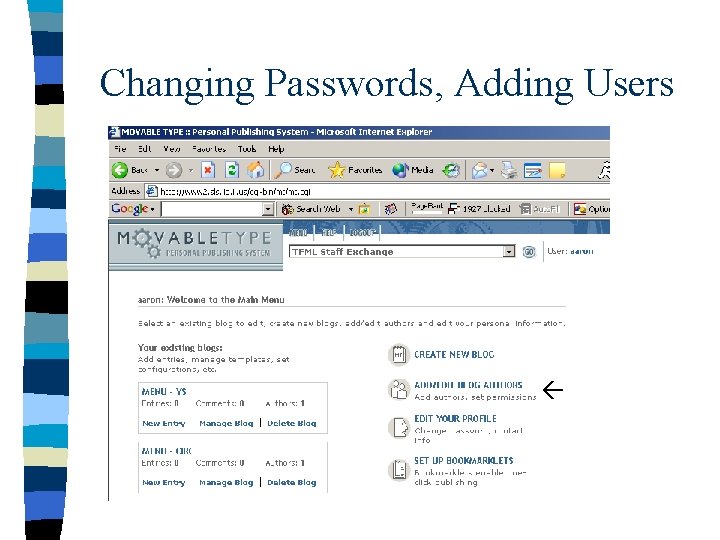 Changing Passwords, Adding Users 