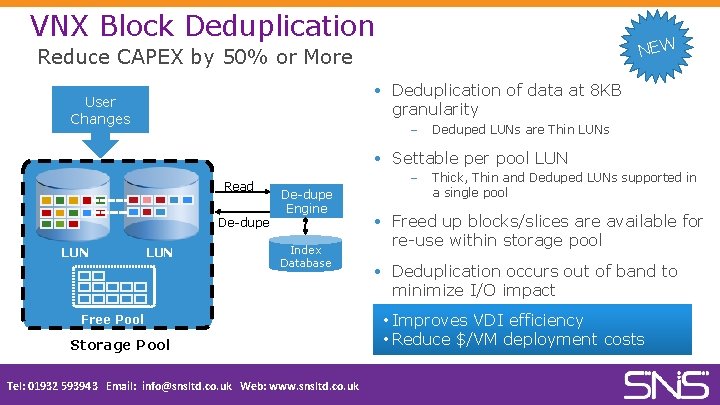 VNX Block Deduplication NEW Reduce CAPEX by 50% or More Deduplication of data at